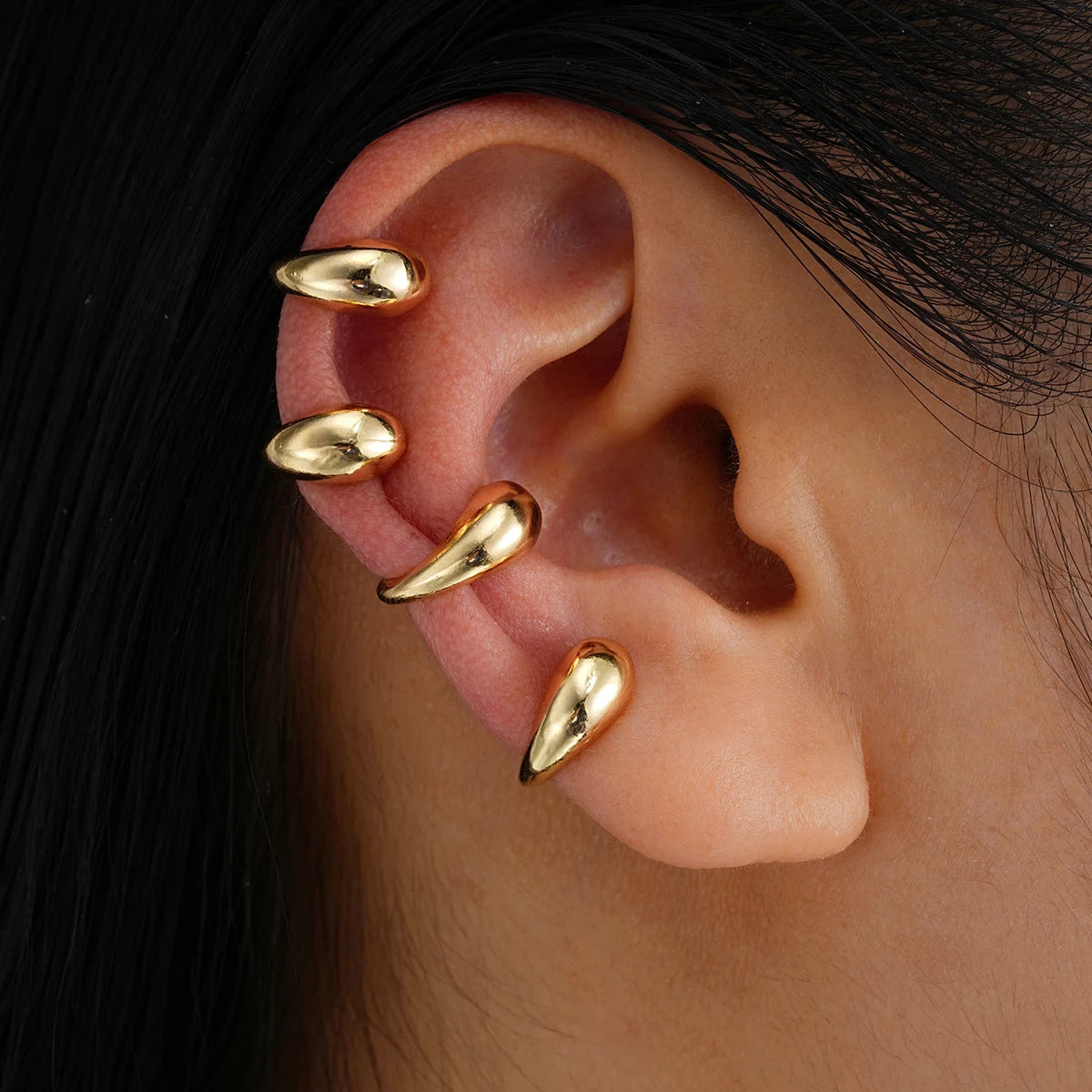 Exaggerated Wide Clip-On Gold Metal Earring