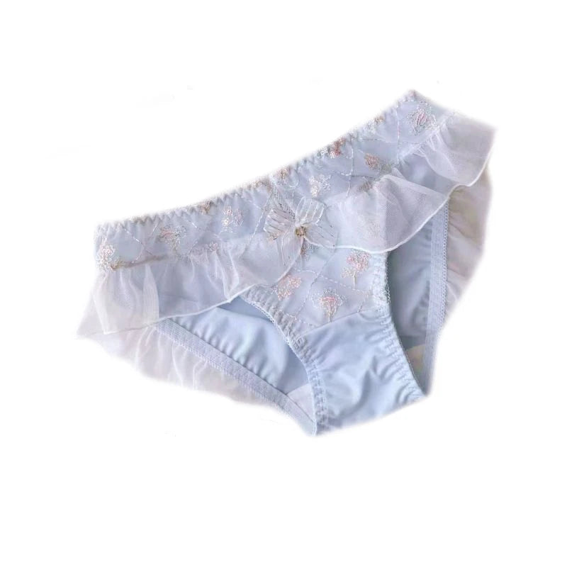 Milk Silk Smooth Soft Flower Embroidery Luxury Advanced Ruffles Underwear