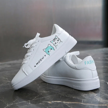 Breathable Vulcanized Cute Cat Cartoon Lace Casual Sneakers