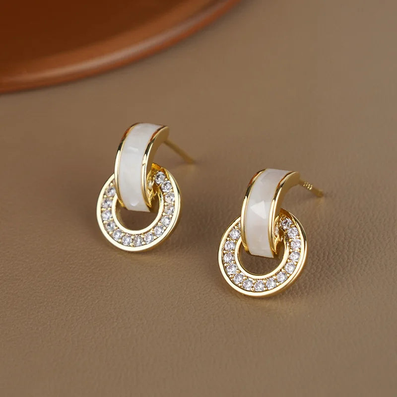 Korean Crystal Geometric Round Earrings