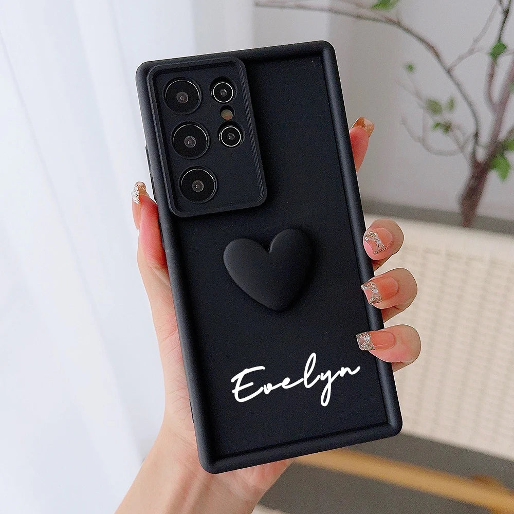 Customized Text 3D Love Heart Case For Samsung Galax Luxury Soft Cover