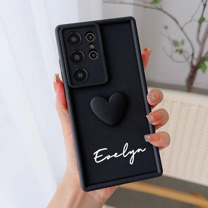 Customized Text 3D Love Heart Case For Samsung Galax Luxury Soft Cover