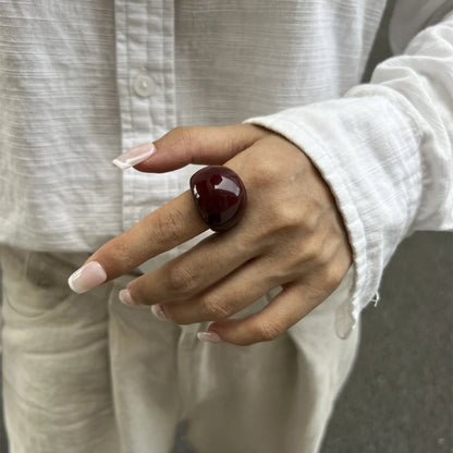 Vintage Smooth Water Drop Resin Plastic Boho Geometric Rings