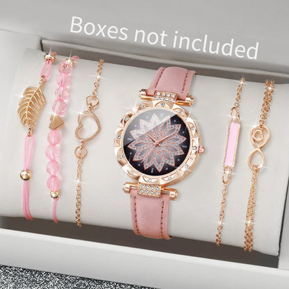 6PCS/Set Heart Dial Watch Set