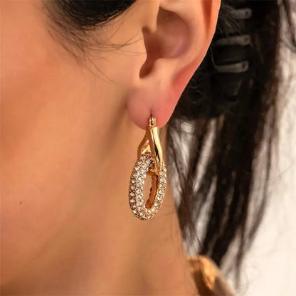 Zircon Circle Geometric U Shape Hoops Earring