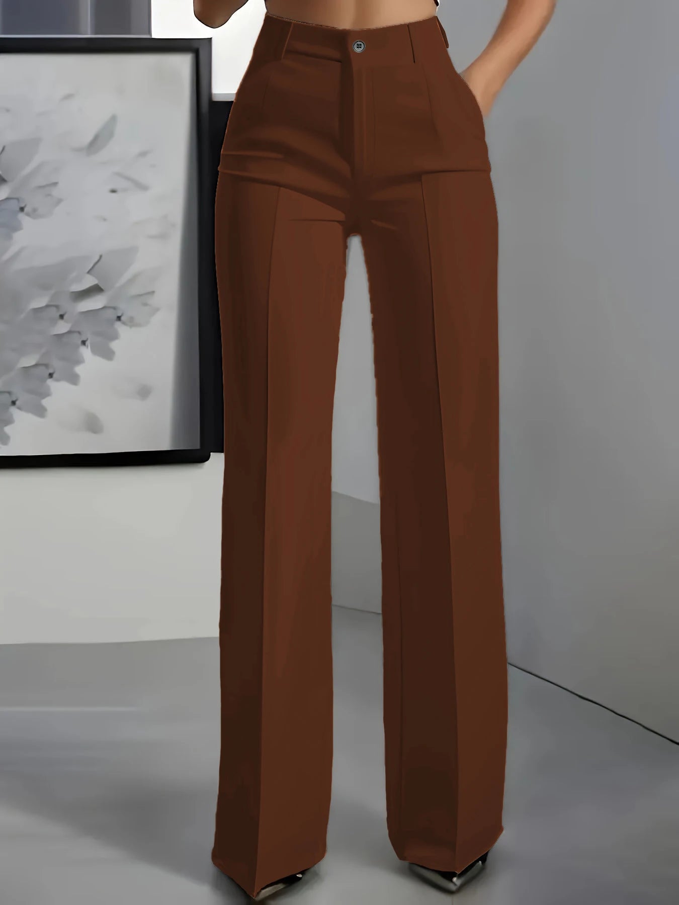 High-Waisted Draped Straight-Cut Suit Pants