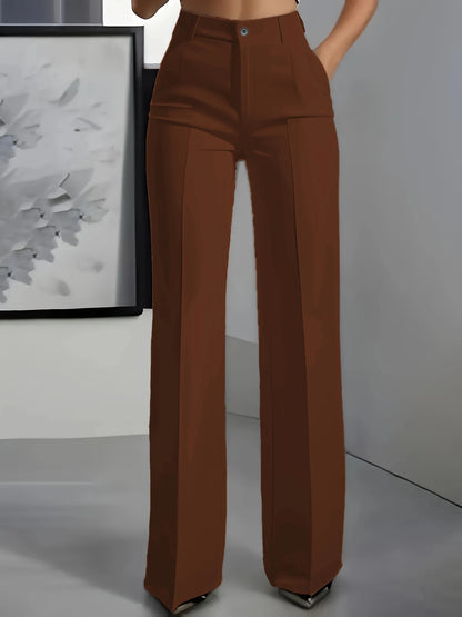 High-Waisted Draped Straight-Cut Suit Pants