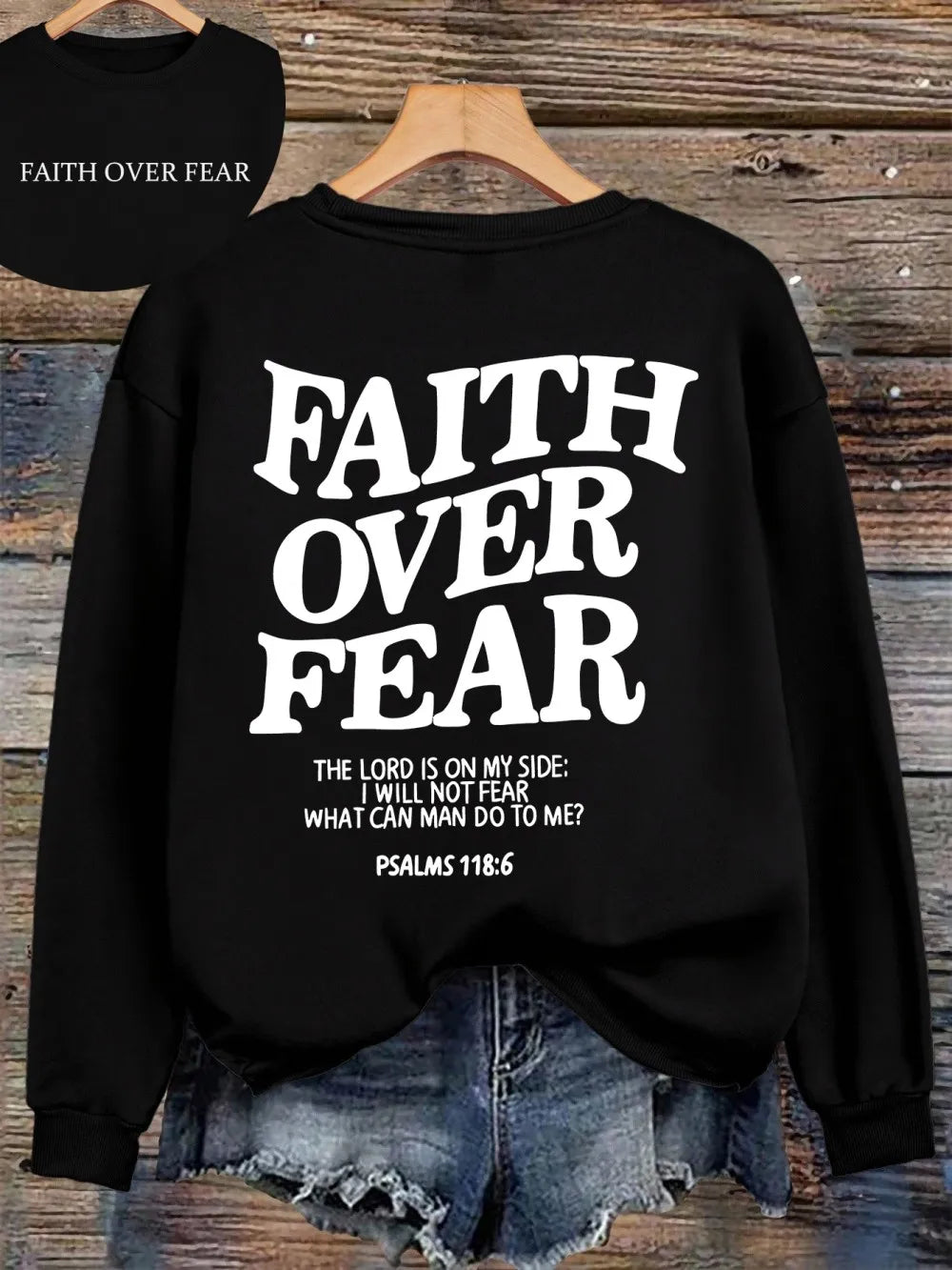 Casual Hoodies Faith Over Fear Letter Printing Sweatshirts Pocket Pullovers