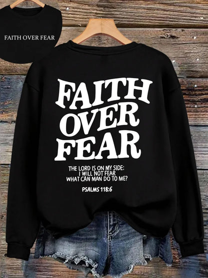 Casual Hoodies Faith Over Fear Letter Printing Sweatshirts Pocket Pullovers
