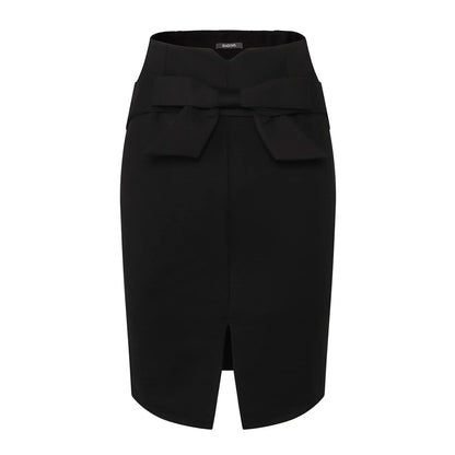 Knee Length High Waist Elegant Slit Bow Skirt