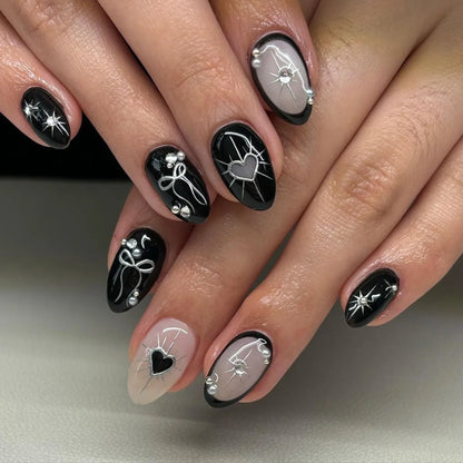 24pcs French Fake Nails Finished Almond Nails Sets