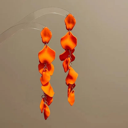 Bohemian Rose Petal Flower Drop Long Tassel Earrings