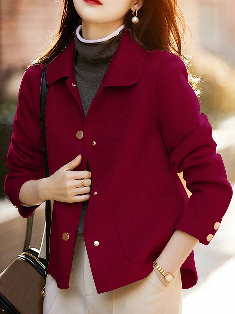 Classic Solid Short Woolen Warm Clothing Button Up Coat