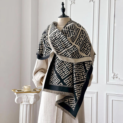 Bufanda gruesa de imitación de pashmina, chal de doble faz