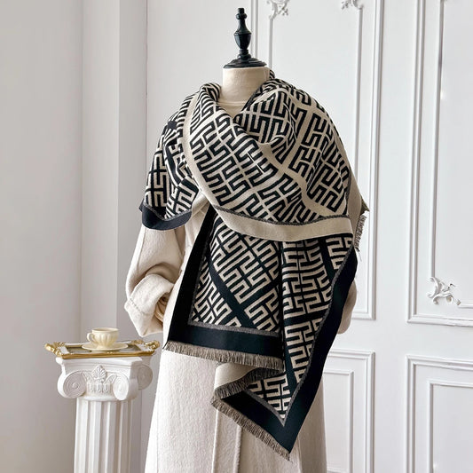 وشاح سميك من الباشمينا الصناعي ذو الوجهين