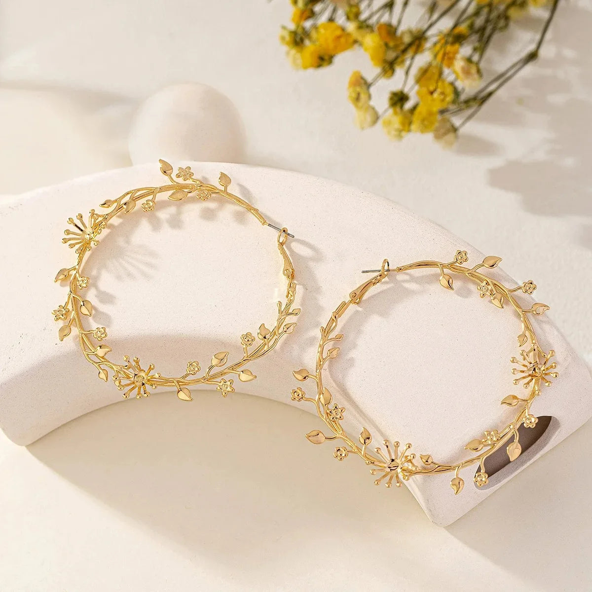 Exaggerated Leaf Flower Hoop Earrings
