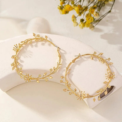 Exaggerated Leaf Flower Hoop Earrings