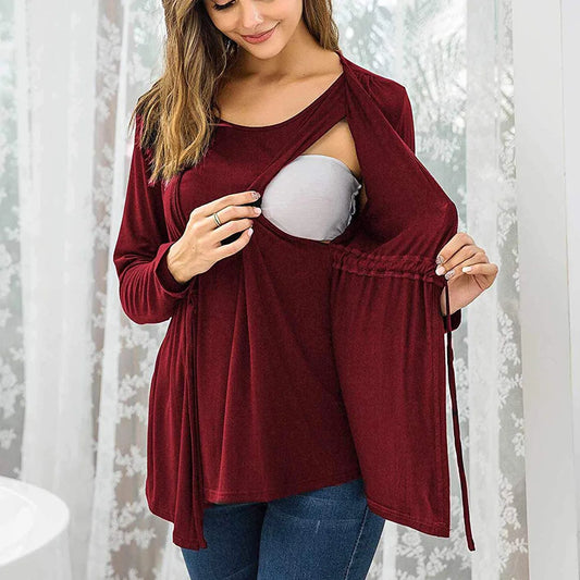 Long Sleeve Fake Two Piece Breastfeeding Pregnant T-shirt