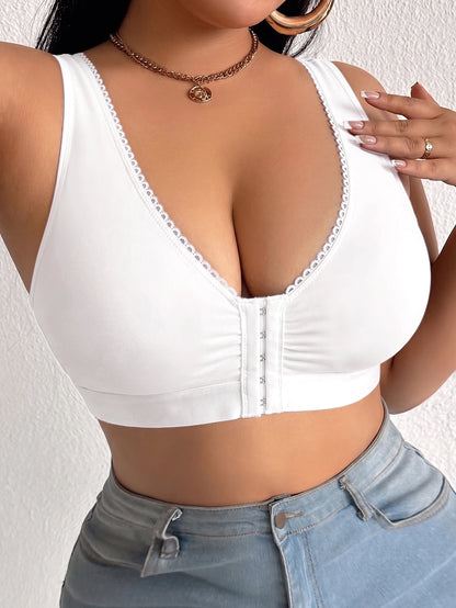 Full Cup Plus Size Front Closure Wireless Unlined Thin Cup Bra