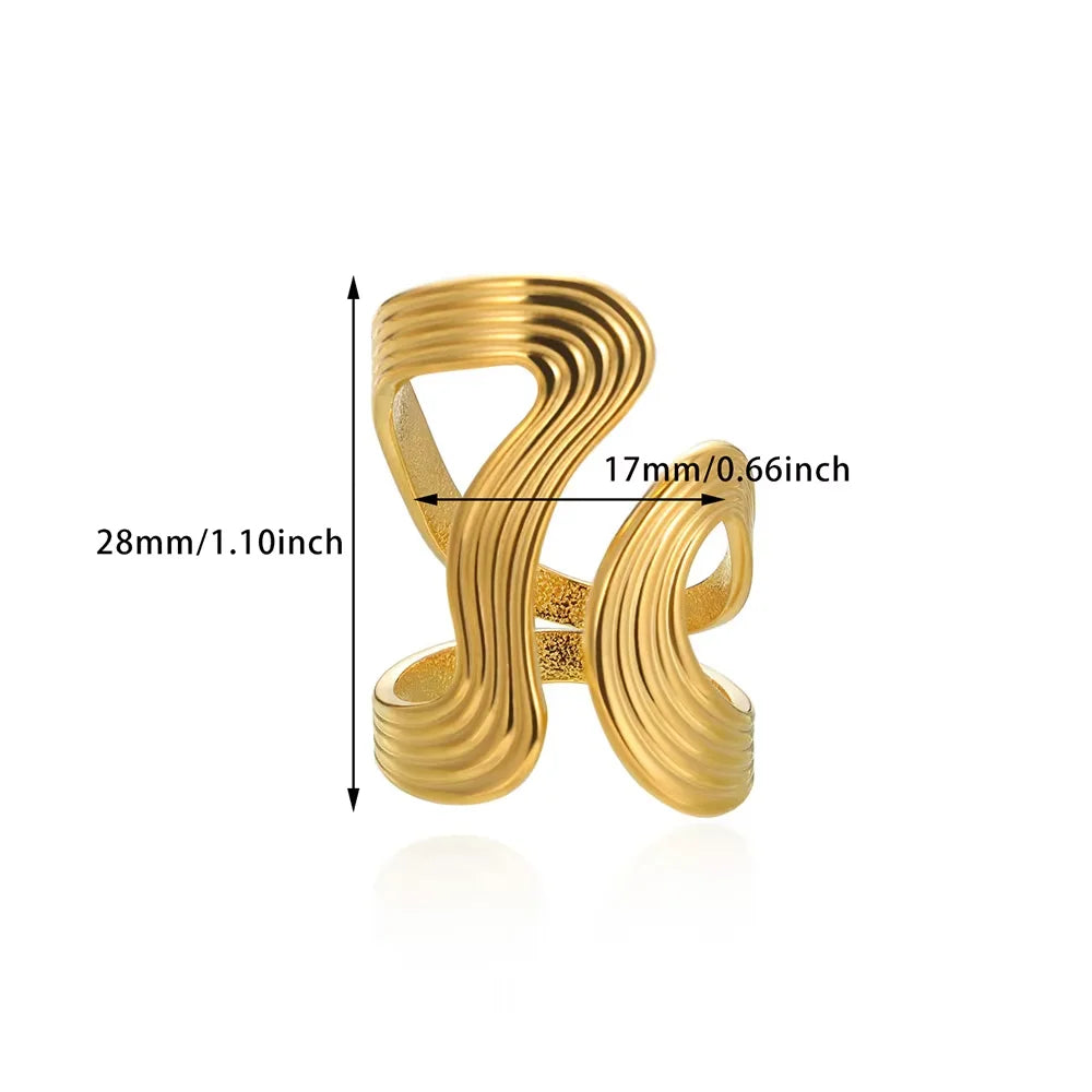 Stainless Steel Irregular Wave Creative Gold Open Punk Rapper Rings
