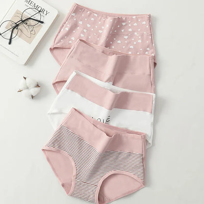 4PCS High Waist Cotton Underpants Plus Size Lingerie
