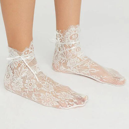 Black Hollow Transparent Lace Stockings Pure Cotton Japanese Fleece Socks