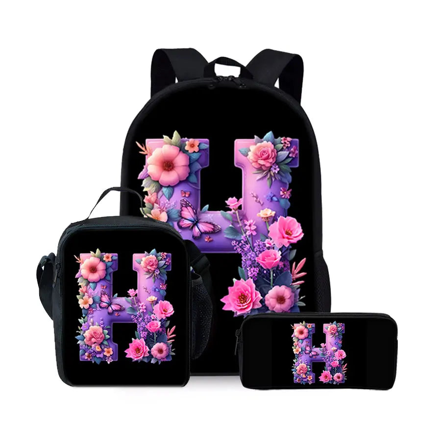 English Alphabet Pattern 2D Flat Cartoon School Backpack Three Piece Set
