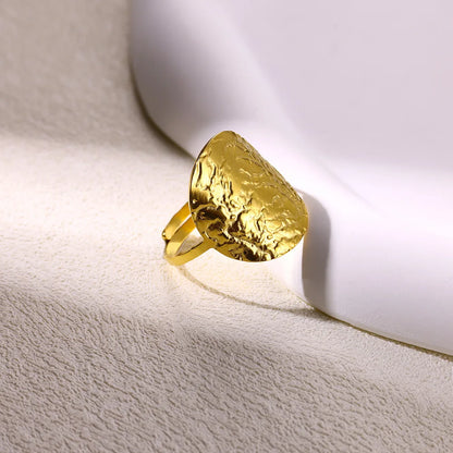 Gold Stainless Steel Coin Broad Surface Elliptical Geometry Rings