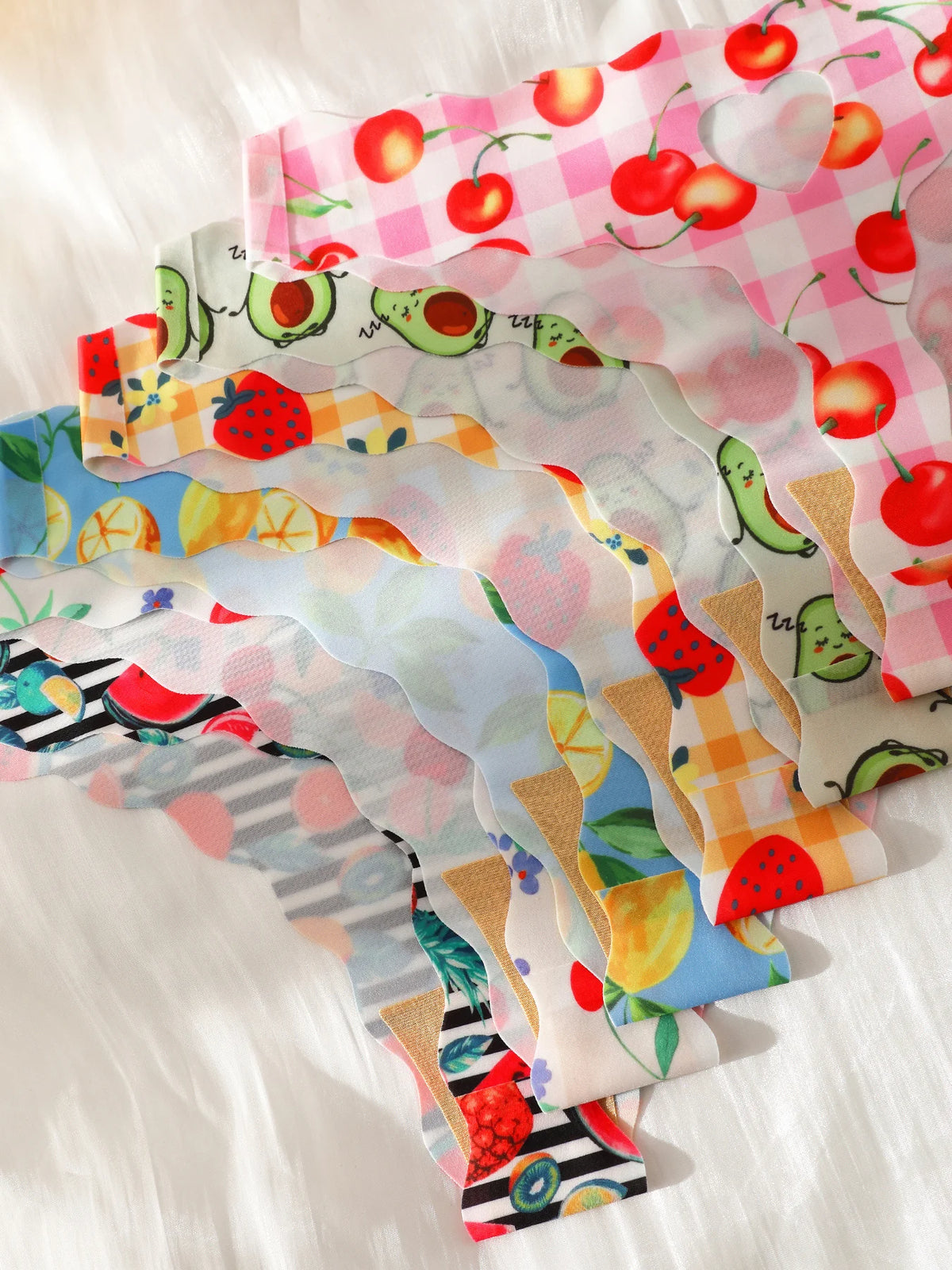 6Pcs Fruits Print Seamless Thongs No Show Invisible Soft Stretch Ice Silk Panties