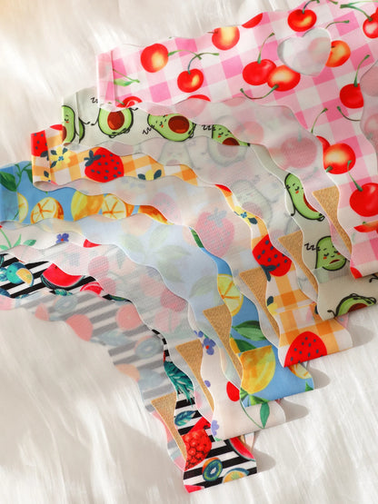 6Pcs Fruits Print Seamless Thongs No Show Invisible Soft Stretch Ice Silk Panties