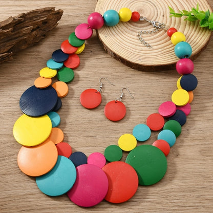 African Bohemian Geometric Wooden Handmade Necklace