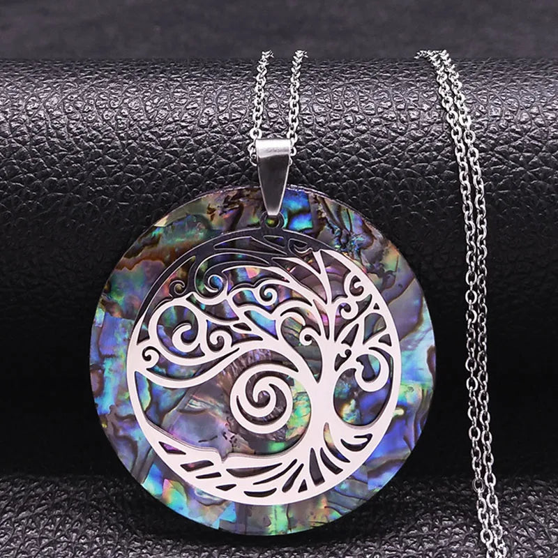 Tree of Life Stainless Steel Abalone Shell Natural Necklace