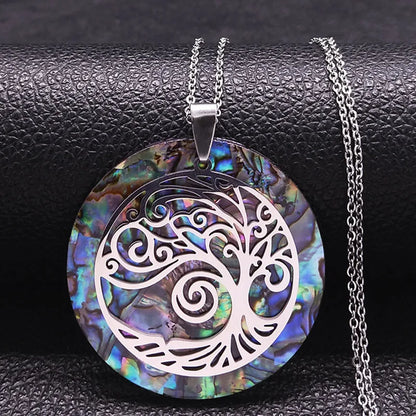 Tree of Life Stainless Steel Abalone Shell Natural Necklace