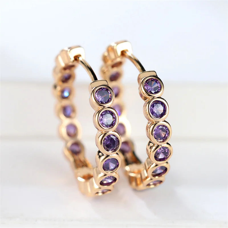 Luxury Cute Small Black Round Hoop Zircon Stone Earrings