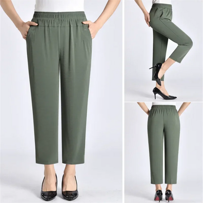 Elastic High Waist Casual Straight Pants