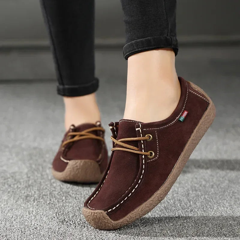 Casual Suede Leather Flats Lace Up Moccasins Sneakers