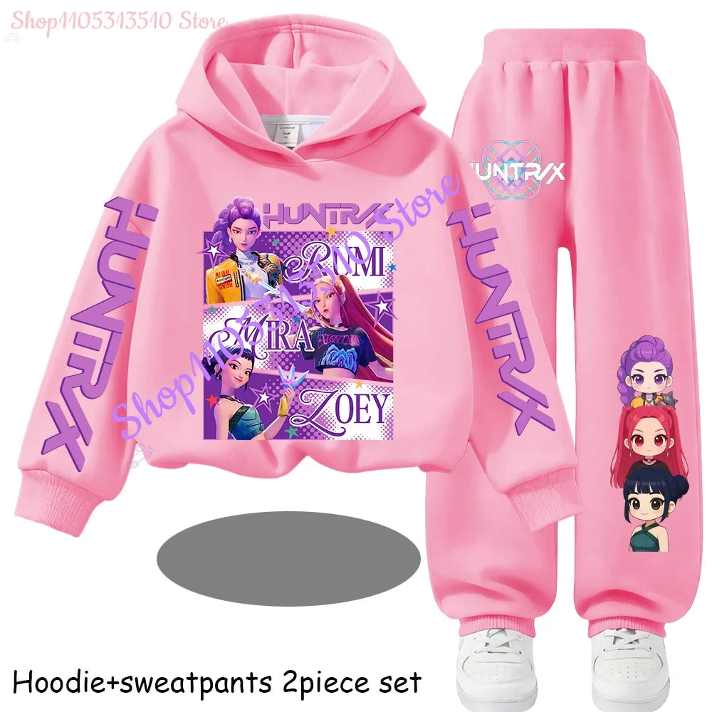 Hooded Mira Rumi Zoey  Girl Cute Casual Sports Cartoon Sweater Set