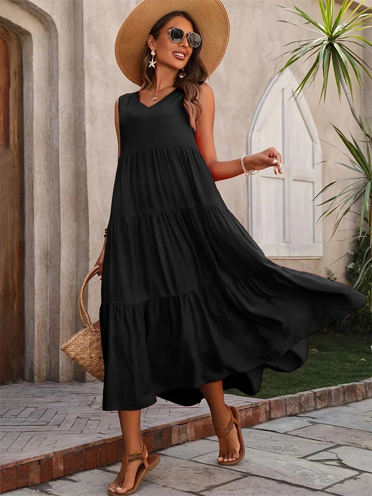 Casual Long Dresses V-neck Loose Dress