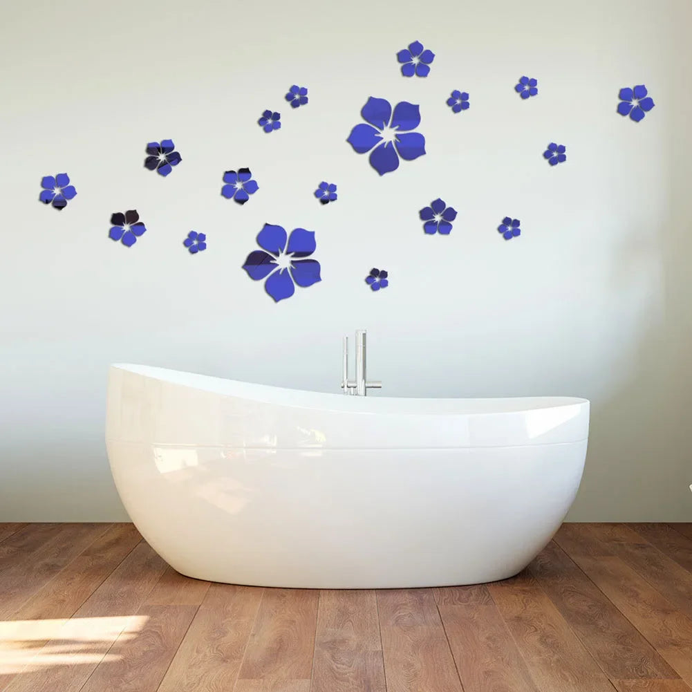 18Pcs 3D Flower Mirror Wall Stickers Home Decoration