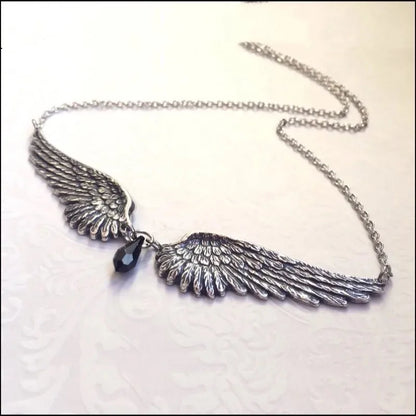 Angel Wings Feather Black Beads Pendant Choker Necklace