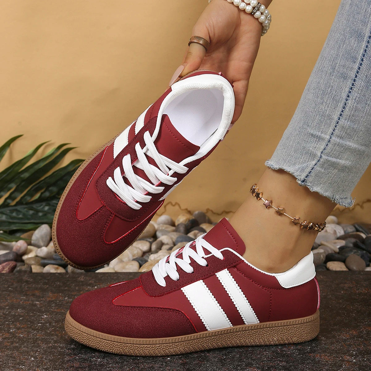 Casual Lace Up Flats Tennis  Walking Sneakers