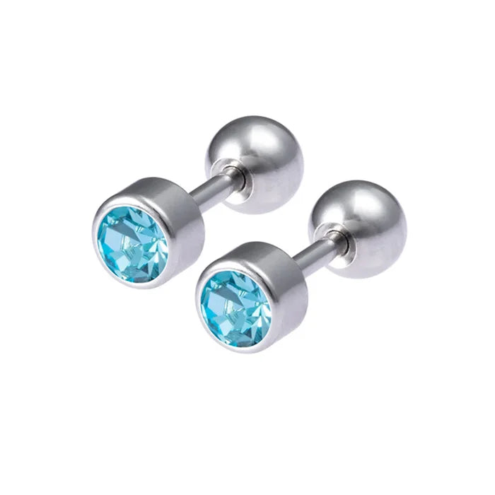 2Pcs Surgical Steel Crystal Screw Ball Stud Earrings