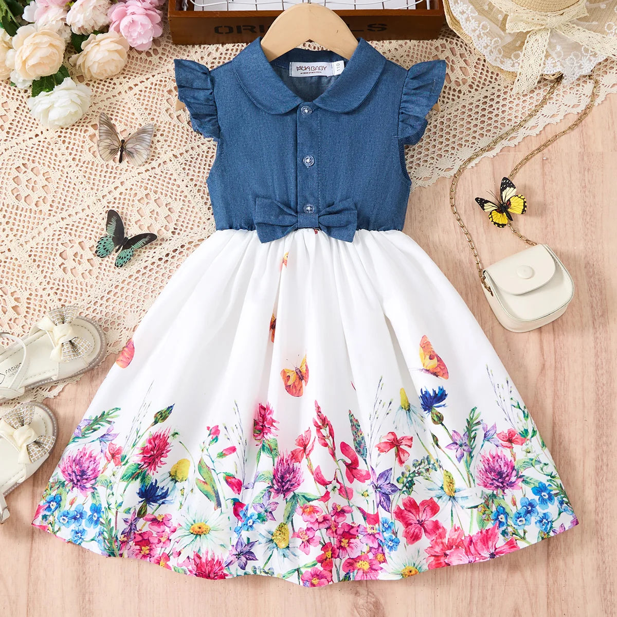 2-10Years Girls Sleeveless Butterfly Flower Dress