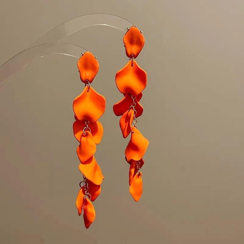 Flower Drop Long Tassel Pendant Earrings