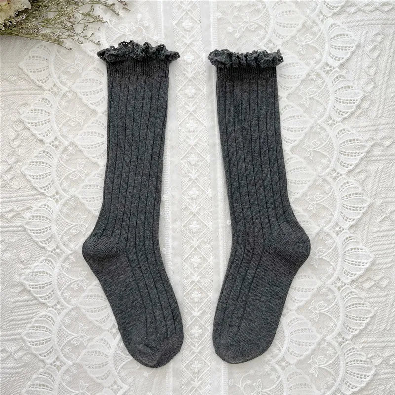 Ruffle Knee High Socks Baby Girls Toddlers Long Soft Cotton Sock 0-8Years