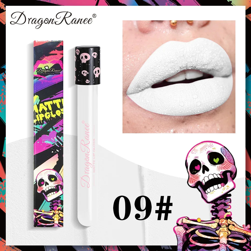 12 Color Halloween Lip Gloss Makeup Black Green Purple Waterproof Matte Lipstick
