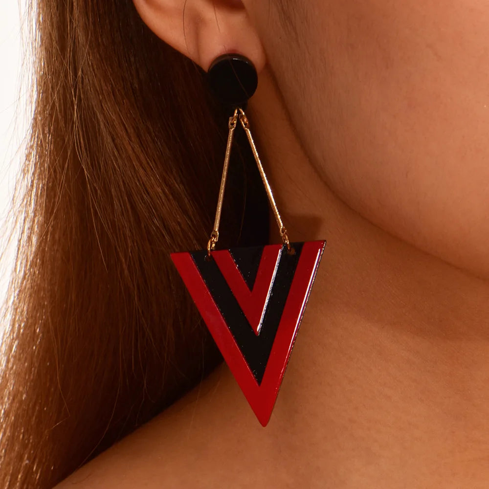 Triangle Long Dangle Geometric Earrings