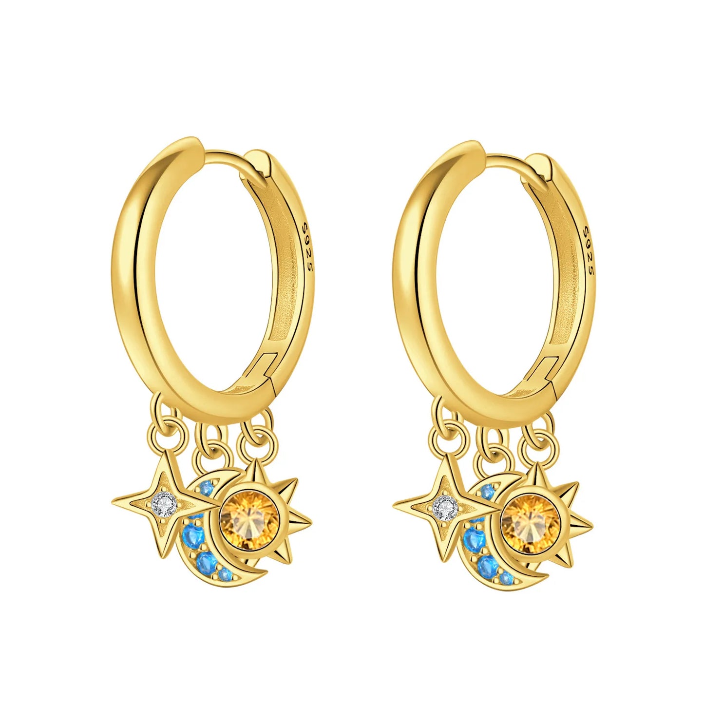 S925 Sterling Silver Zircon 18K Gold Lining Vintage Hoop Earrings