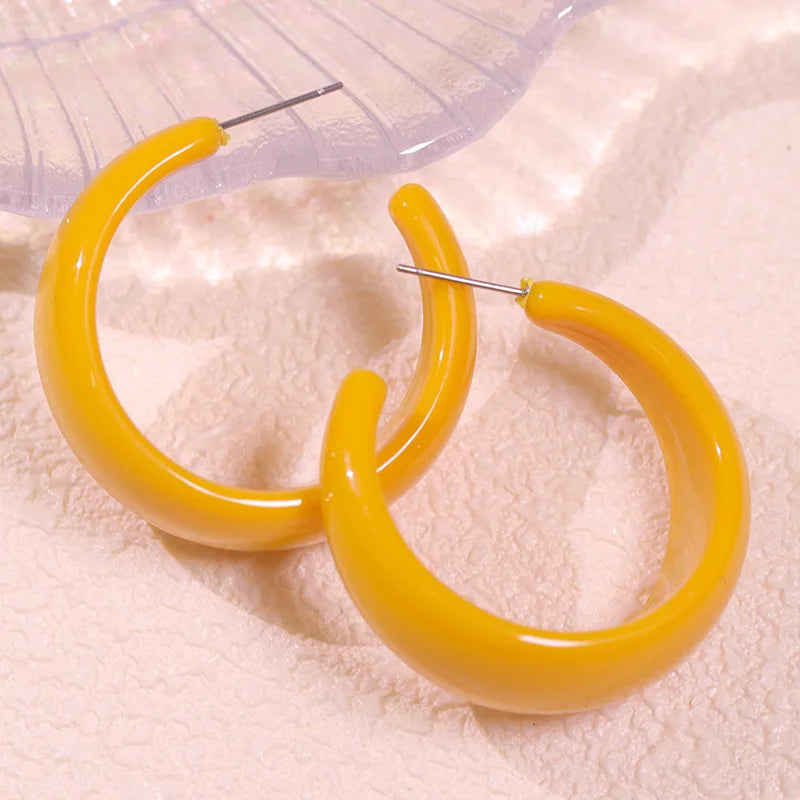 Macaroon Color C Shape Resin Acrylic Geometric Clip Earring Circle Ear Hoop Earrings