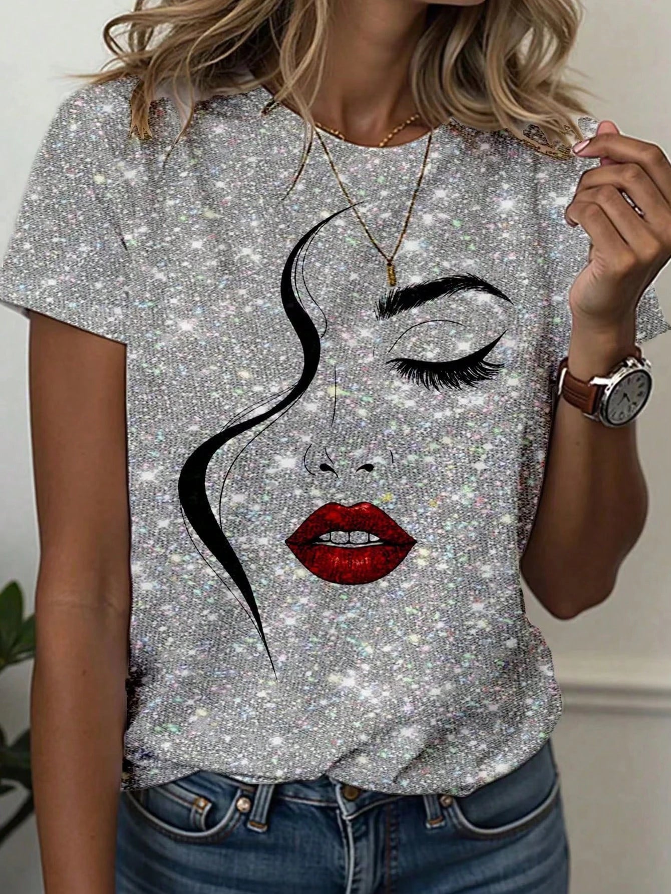 Abstract Face Line Art Graphic Print T-Shirt